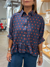 Navy Polka Dots Button Down Top