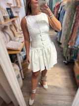 White Denim Scalloped Detail Dress