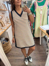 Navy Mix Stripes V-Neck Dress