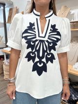 White Front Applique Top