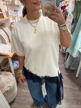 Beige & Black Lace Detail Top