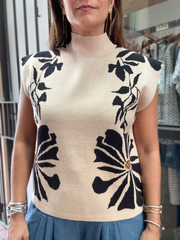 Beige & Black Detail Top