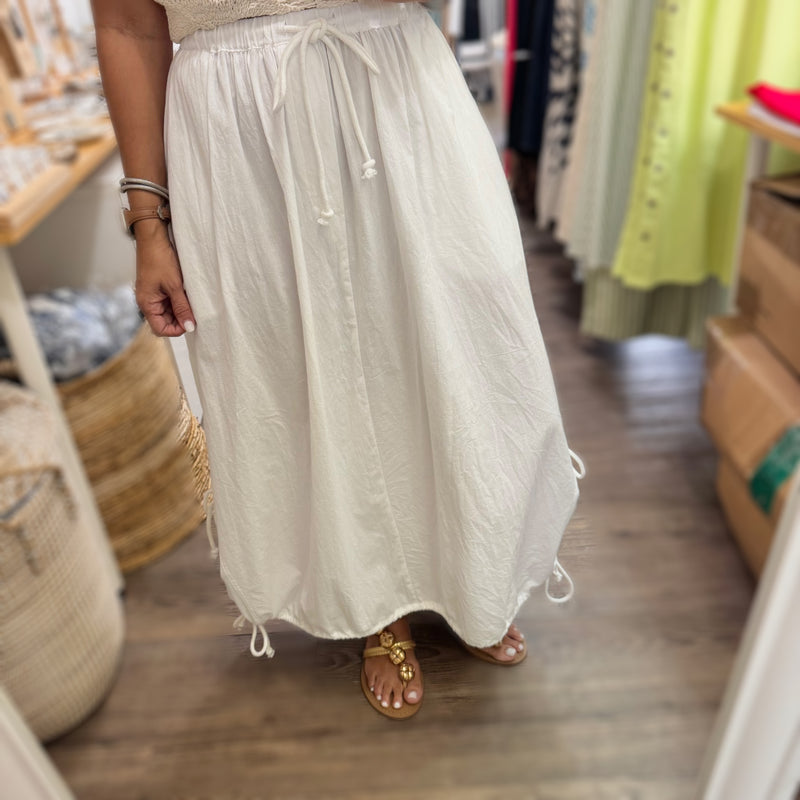 White Drawstring Maxi Skirt