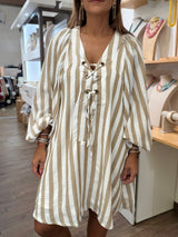 Taupe Stripes Front Ties Top