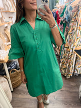 Green Flutter Sleeves Dress
