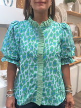 Blue & Green Contrast Print Top