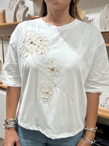 White Flower Embellished Top