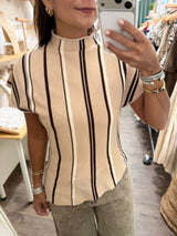 Beige Stripes Asymmetrical Top