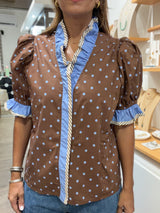 Brown & Blue Polka Dots Top