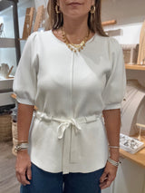 White Drawstring Waist Top
