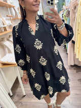 Black & Taupe Embroidered Dress