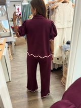 Merlot Scalloped Hem Top & Pants Set