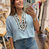 Light Blue Leopard Print Neck Top
