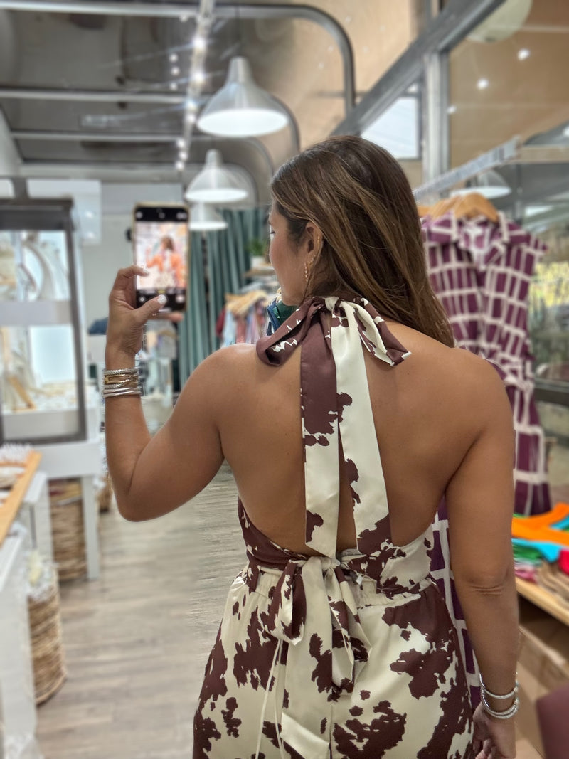 Cow Print Halter Top & Pant Set