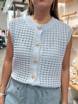 Light Blue Starfish Gold Buttons Top