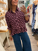 Wine Polka Dots Button Down Top