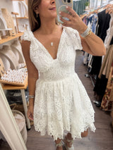 White Lace Shoulder Ties Dress