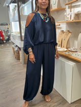 Navy Cold Shoulder Top & Harem Pants