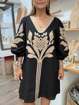 Black & Taupe Applique Dress