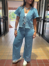 Light Denim Ties Front Top & Pant Set