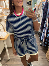 Navy Stripes Top & Shorts Set