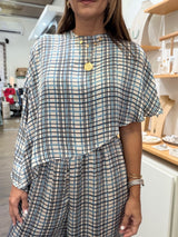 RE-STOCK Plaid Print Cape Style Top & Pants Set