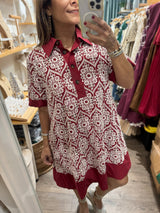 Burgundy Lace Contrast Dress