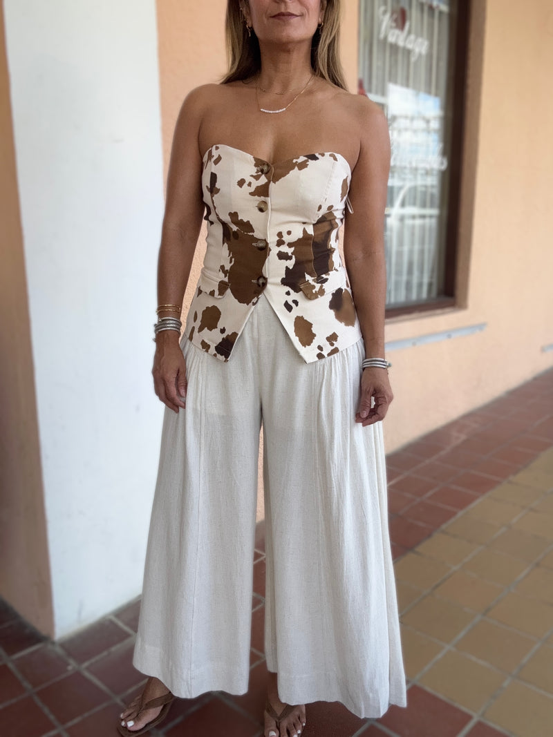 Ivory Wide Leg Cropped Pant