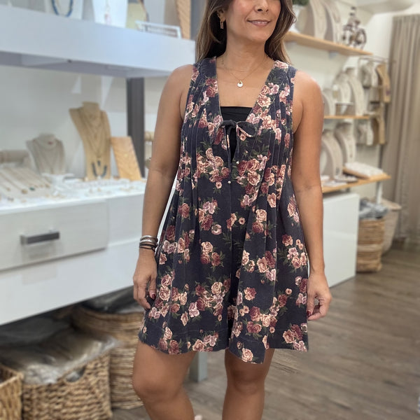 Floral Print Denim Romper