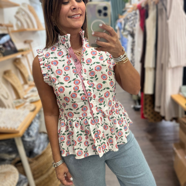 Flower Print Button Down Top