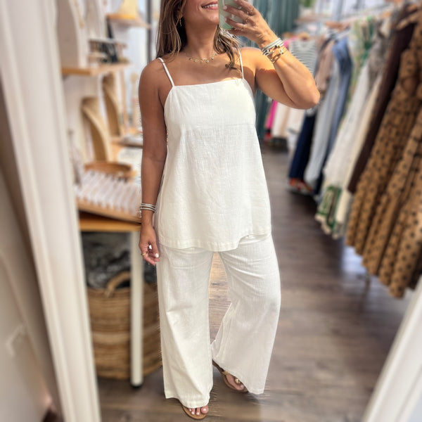 White Square Neck Top & Pant Set
