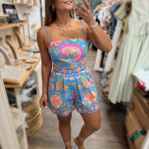 Blue Mix Print Romper
