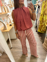 Rust Elastic Hem Top w/Pockets