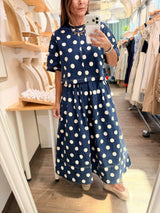 Navy Polka Dot Top & Skirt Set