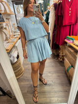 Light Denim Top & Skirt Set