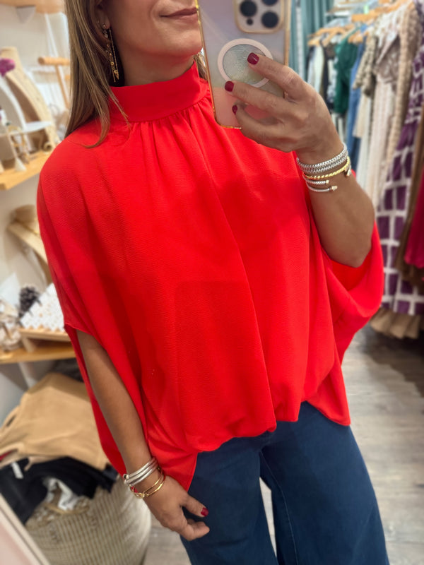 Red Neck Detail Top
