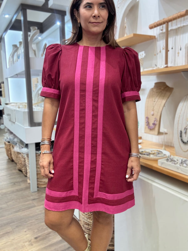 Burgundy Contrast Shift Dress