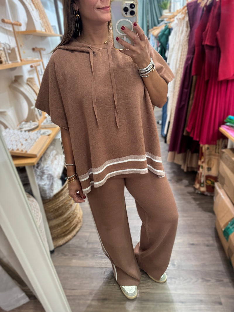 Mocha Stripe Detail Top & Pant Set