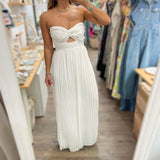 White Strapless Pleated Jumpsuit
