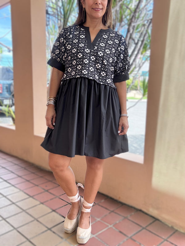 Black & Beige Contrast Dress
