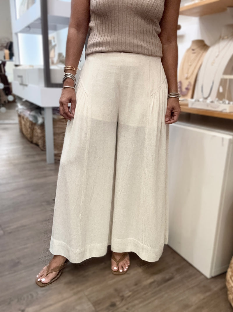 Ivory Wide Leg Cropped Pant