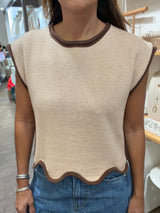 Beige & Brown Trim Top