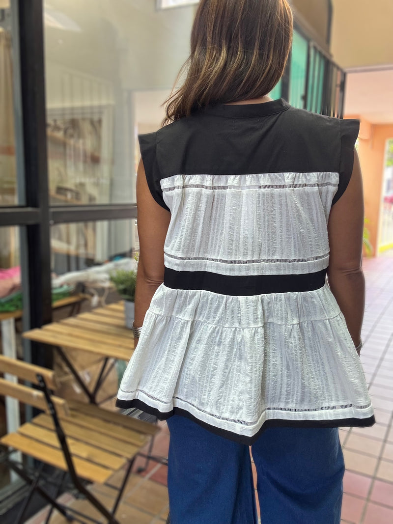 White & Black Trim Detail Top