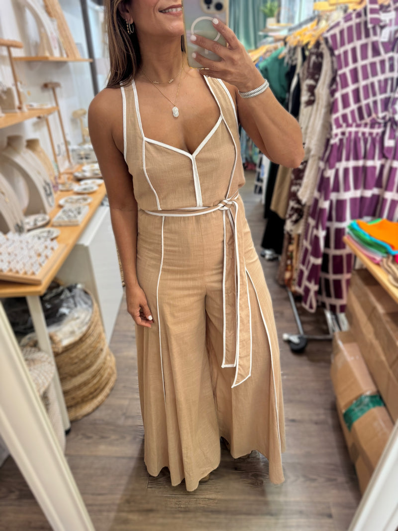 Camel Wide Leg Jumpsuit