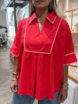 Red & Pink Trim Top