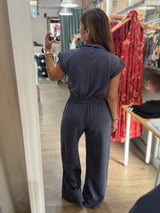 Navy Front Zipper Jumpsuit