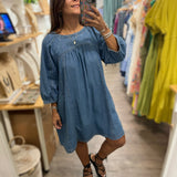 3/4 Sleeve Denim Dress - Peplum Clothing