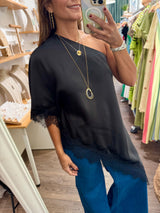 Black One Shoulder Asymmetrical Top