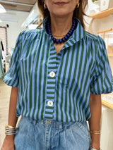 Blue & Green Elastic Hem Cardigan/Top