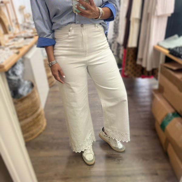 White Scalloped Hem Jean
